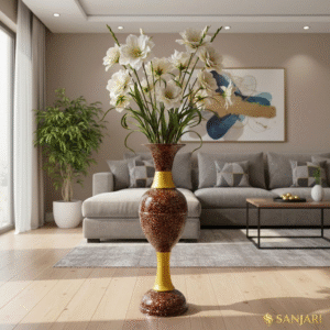 Home sanjari marble luxe mahogany ml m01 decorative metal flower vase 30 height long inch reddish brown & gold stylish home decor accent with durable craftsmanship – contemporary design for flowers, living room, and wedding decor |