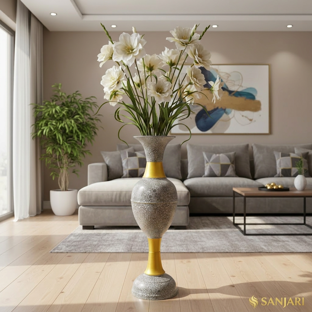 sanjari elegant metal 30 inches height long flower vase big size stylish home decor accent with durable craftsmanship – contemporary design for flowers, living room, and wedding decor | pack of 1 sanjari elegant metal 30 inches height long flower vase big size stylish home decor accent with durable craftsmanship – contemporary design for flowers, living room, and wedding decor | pack of 1