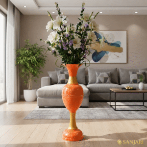 SANJARI Marble Luxe Amber (ML-A01) Decorative Metal Flower Vase 30 Height Long Inch Yellow & Gold – Stylish Home Decor Accent with Durable Craftsmanship – Contemporary Design for Flowers, Living Room, and Wedding Decor |