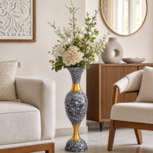 sanjari marble luxe onyx (ml o03) decorative metal flower vase 24 inch height long black & gold – stylish home decor accent with durable craftsmanship – contemporary design for artificial flowers, living room, and wedding decor |