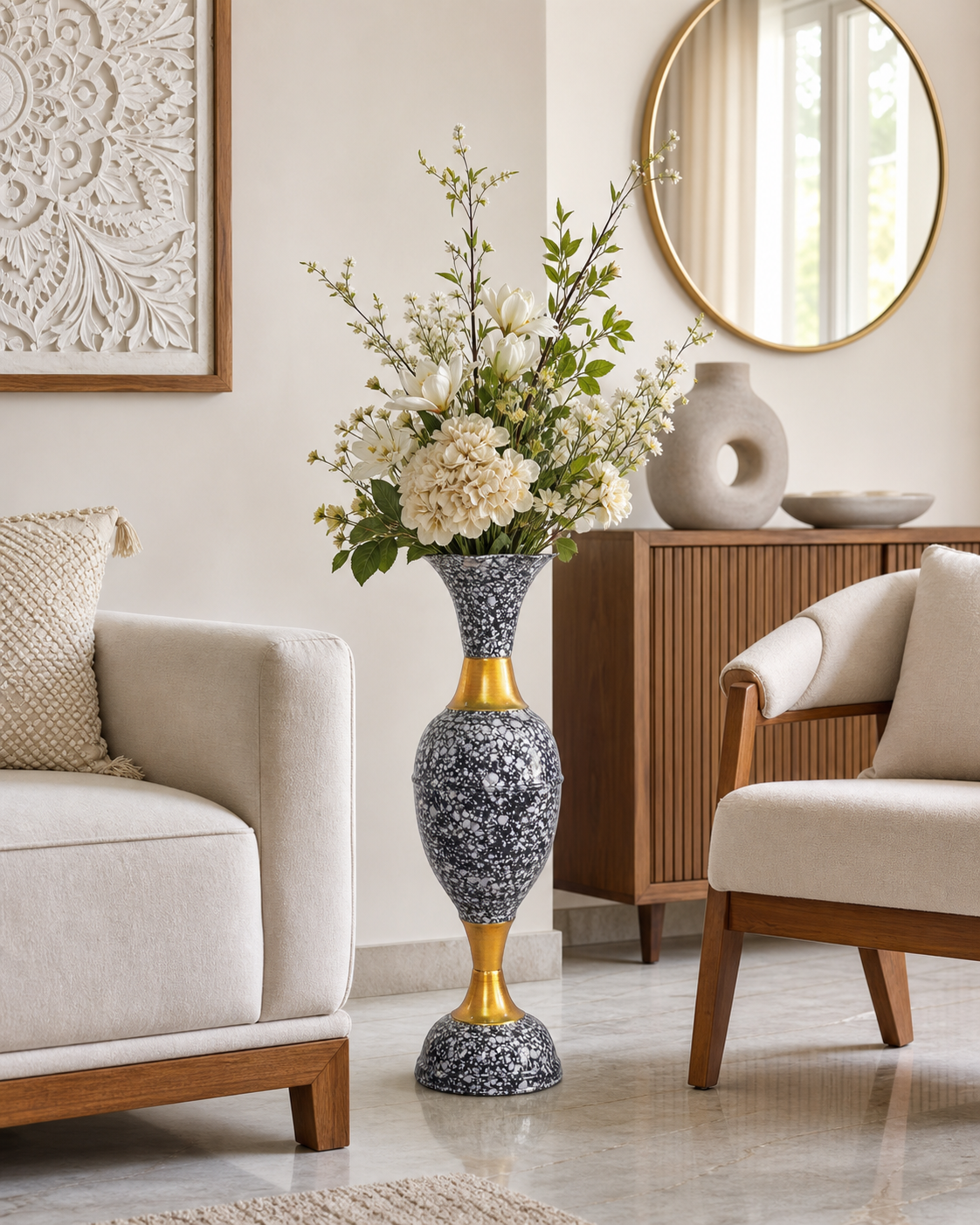 sanjari marble luxe onyx (ml o03) decorative metal flower vase 24 inch height long black & gold – stylish home decor accent with durable craftsmanship – contemporary design for artificial flowers, living room, and wedding decor |